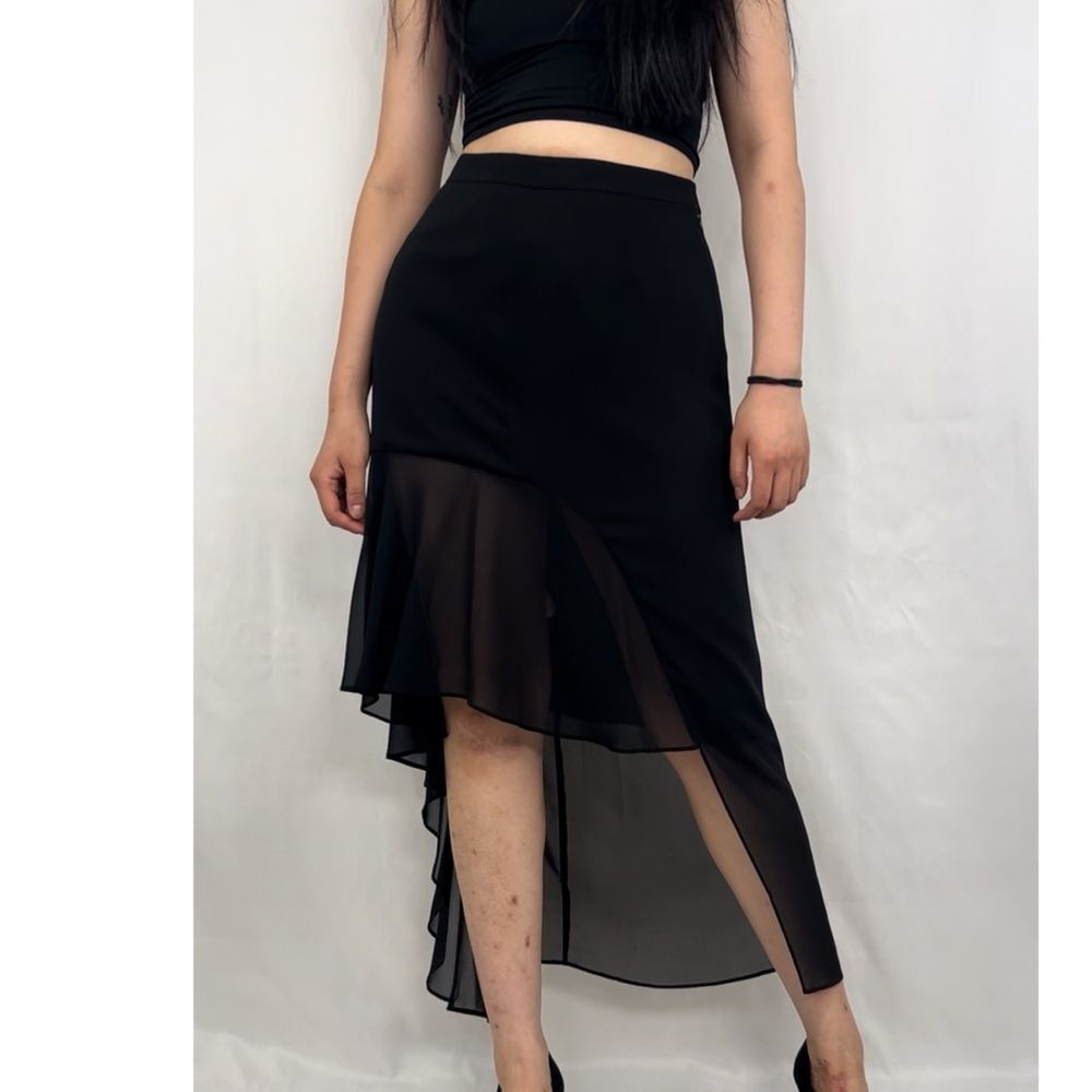 BCBGMAXAZRIA Black Chiffon Asymmetric Formal Skirt